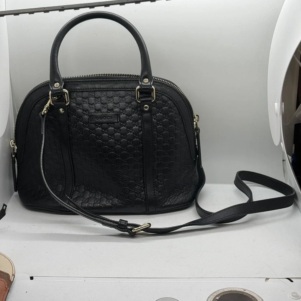 Gucci Microguccissima Mini Dome‎ Satchel Black Leather Crossbody Bag Handbag GG